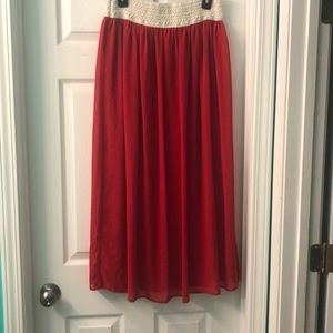 Red skirt with sheer overlay (never worn)